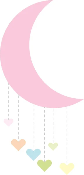 Lune Rose Avec Des Cœurs Illustration Vectorielle Pour Enfants Chambre — Image vectorielle