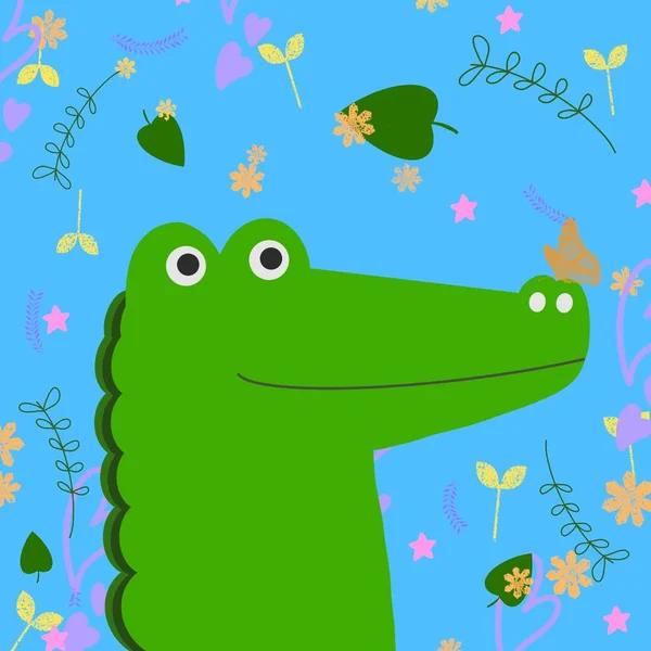 Crocodilo Alegre Entre Folhas Animal Selvagem Para Livro Infantil — Fotografia de Stock