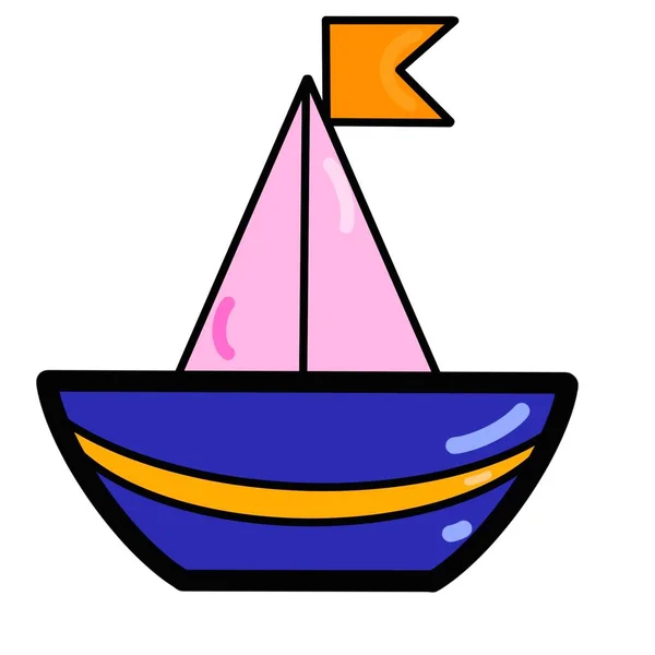 Boot Voor Een Kinderboek Zeilboot Illustratie Schip Met Vlag — Stockfoto