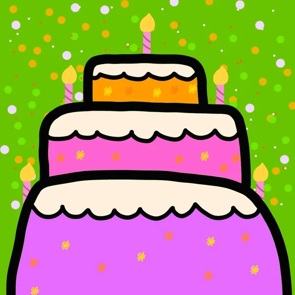 Wielopoziomowy Słodki Tort Ciasto Świecami Babeczka Śmietaną Słodycze Dla Dzieci — Zdjęcie stockowe