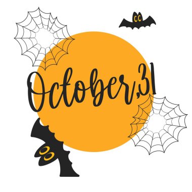 31 Ekim Cadılar Bayramı turuncu daire örümcekler ve yarasalar. Hayaletler canlanır. Sihir