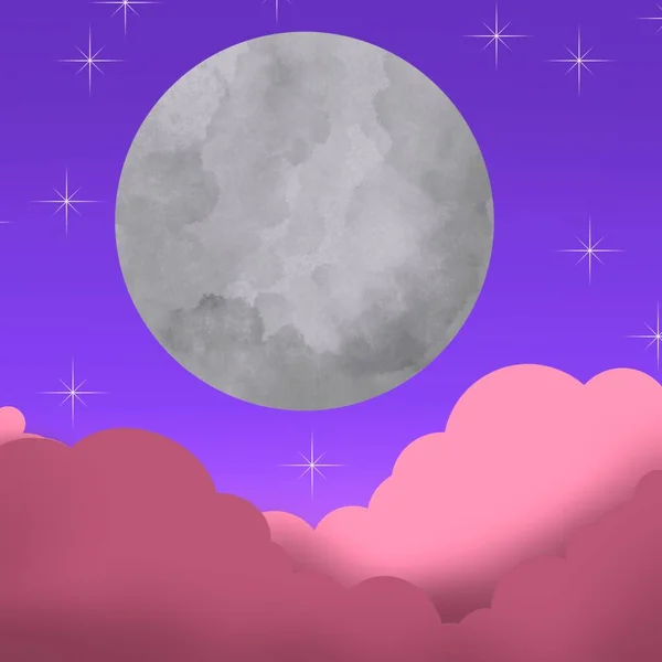 Великий Сірий Місяць Хмарно Літній Вечір Жовте Сонце Блакитна Вода — стокове фото