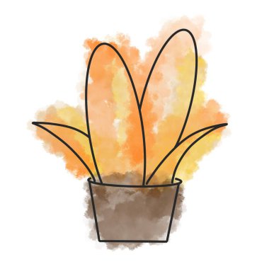 suluboya saksı çiçekleri ve siyah dış hat simgesi