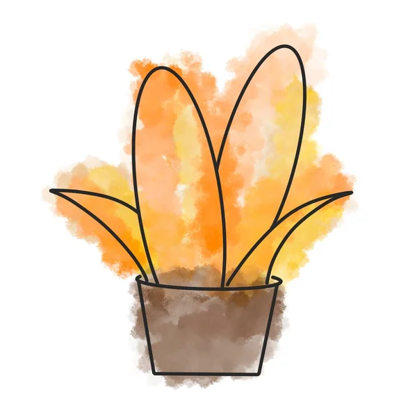 Watercolor Potted Flowers Black Outline Icon — Stock Photo, Image