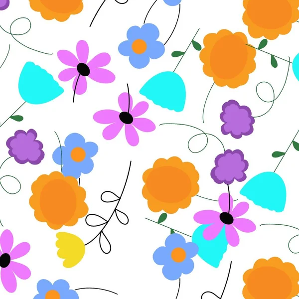Цветочный Узор Садовые Растения Разноцветные Букеты Листья Лепестки — стоковое фото