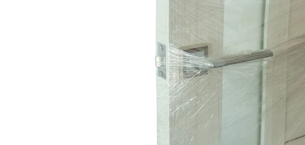 Neue Weiße Offene Tür Verpackt Platz Für Text — Stockfoto