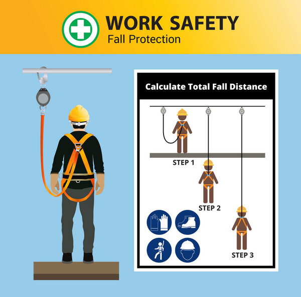 Fall Protection, Construction worker safety first, vector design.