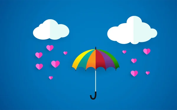 Gökyüzünde Şemsiye Kağıt Sanat Tarzı Kalp Vektör Tasarımı — Stok Vektör