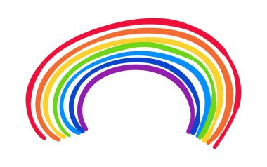Beyaz arkaplanda el çizimi gökkuşağı, vektör tasarımı.