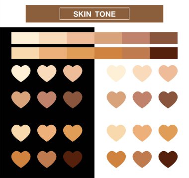 heart skin tone index color, tones palette swatches, vector Illustration. clipart