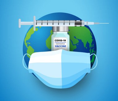 Aşı ve yeni normal konsept, güvenli nefes maskesi, covid-19, Hastalığa karşı koruma, önce güvenlik..