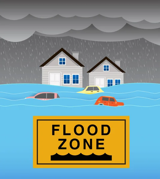 Flood Natural Disaster House Heavy Rain Storm Damage Home Flooding — Stock Vector