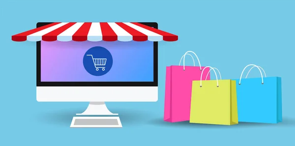 Shopping Site Web Ligne Concept Médias Sociaux Marketing Commerce Électronique — Image vectorielle