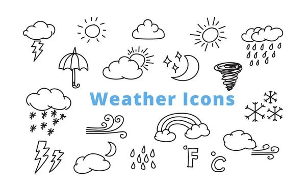 Hand Drawn Weather Line Icons Vector Illustration — Stock Vector
