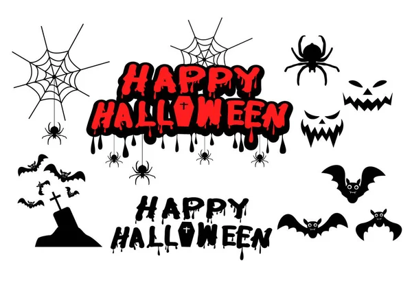 Happy Halloween Silhouette Character Set Collection Pumpkins Flying Bats Vector — Image vectorielle