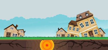 Deprem, doğal afetler, vektör tasarımı