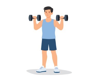 Aptal Egzersiz Yapan Genç Adam, Spor Konsepti, Vektör İllüstrasyonu