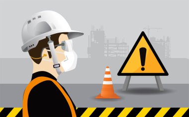 Güvenlik ekipmanları, inşaat konsepti, inşaat işçisi, Vektör illüstrasyonu