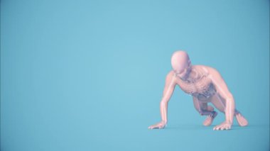 Animasyon döngüsü gövdesini ve iskelet modelini 3D görüntüleme ile fitness konseptine getir. Film klibinin sonunda alfa yolu için siyah ve beyaz
