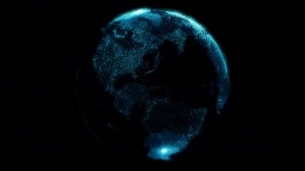 Dünya Dijital Parçacık Hareketi Grafik Parıltısı Görüntüleme Ile Dönüyor — Stok video