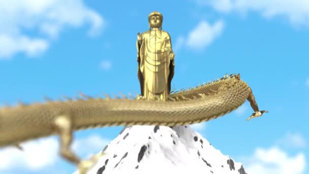 Drago Cinese Muoversi Bodhisattva Sulla Cima Della Collina Con Rendering — Video Stock