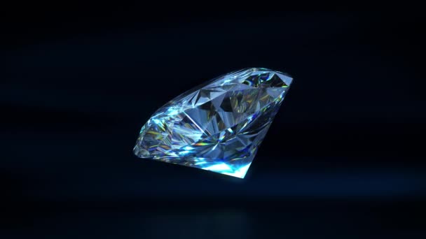 現実的な3Dダイヤモンドは 3Dレンダリングで暗い青の背景にループと光の効果を回転させます — ストック動画