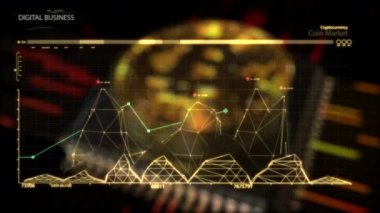 Bitcoin sistemindeki hareketli grafik grafik grafik endeksi zincir kripto para birimi büyümesi arka plandır. 3D işlemeli dijital para işini kavramsal olarak kabul edin.