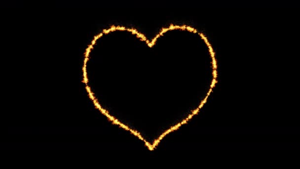Fire Frame Visual Effect Outline Heart Shape Rendering Include Alpha — Stock Video