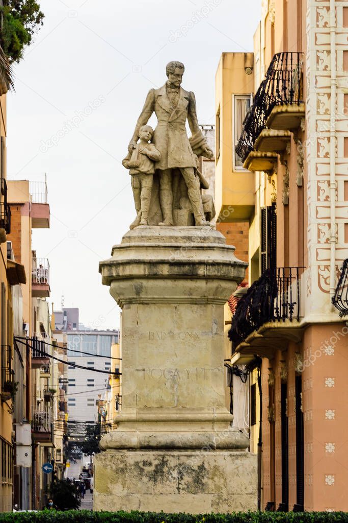 Statue of Vicente Roca y Pi, III Baron of Marmellar, was a Spanish businessman and philanthropist in Badalona, Barcelona, Spain