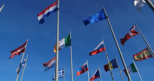 Bandeiras Países Europeus Acenando Vento — Vídeo de Stock