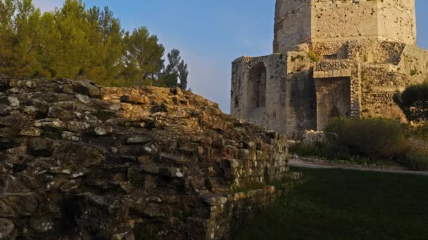 Ρωμαϊκός Πύργος Magne Πάρκο Fontaine Nimes Gard Γαλλία — Αρχείο Βίντεο