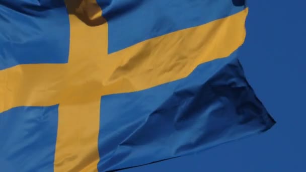 Bandera Nacional Sueca Ondeando Viento — Vídeos de Stock