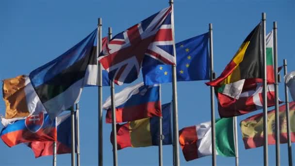 Bandeiras Países Europeus Acenando Vento — Vídeo de Stock
