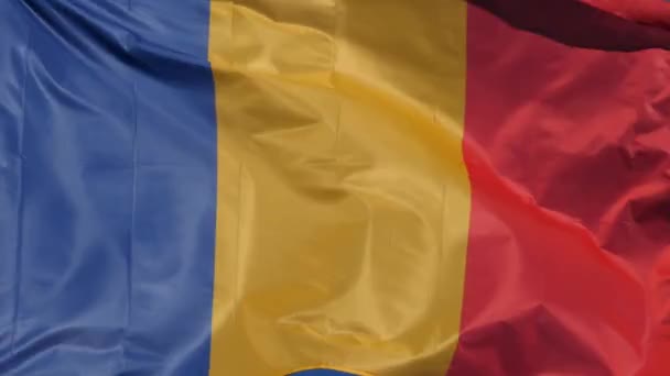 Национальный Румынский Флаг Размахивающий Ветру — стоковое видео