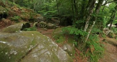 Roches du Diable, Querrien, Finistere Bölümü, Brittany, Fransa. Elle nehri Roches du Diable sınır çizgisini geçiyor.