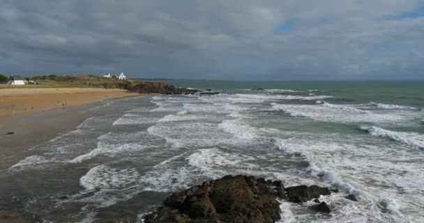 Pouldu Finistere Department Brittany France Beach Bellangenet — Stock Video
