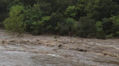 Cevenol fırtınaları, Herault kanyonu, Occitanie, Fransa. Eylül 2020 'de cevenol fırtınaları sırasında Herault nehri ve sel basar.