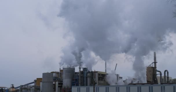 Papierfabrik Tartas Departement Landes Frankreich Wasserdampf Vor Grauem Himmel — Stockvideo