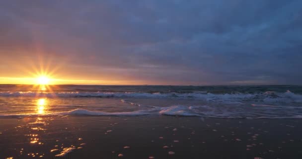 Zonsondergang Strand Van Messanges Departement Landes Nouvelle Aquitaine Frankrijk — Stockvideo