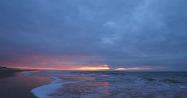 Sonnenuntergang Strand Von Messanges Departement Landes Nouvelle Aquitaine Frankreich — Stockvideo