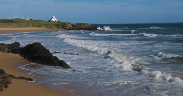 Pouldu Departamento Finistere Bretaña Francia Con Vistas Playa Kerou — Vídeo de stock