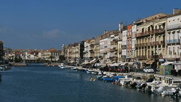 Sete Herault Occitanie França Fachadas Tradicionais Longo Porto Canal Royal — Vídeo de Stock