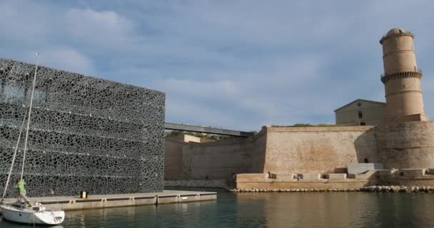 Marseille Bouches Rhone Francie Věž Fanal Pevnost Saint Jean Moderní — Stock video