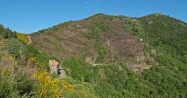 Col de l 'Asclier, Cevennes, Gard, Fransa. Ressam Michel Soubeyran 'ın vadiye bakan çoban heykeli.