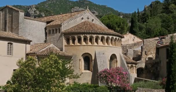 Saint Guillhem Desert Herault Occitanie França Abadia Gellone Foi Designada — Vídeo de Stock