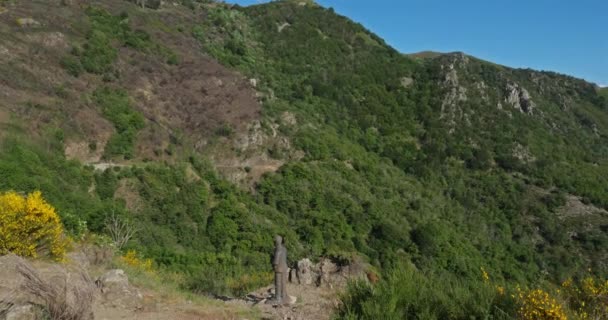 Coronel Asclier Cevennes Gard Francia Una Estatua Pastor Del Artista — Vídeos de Stock