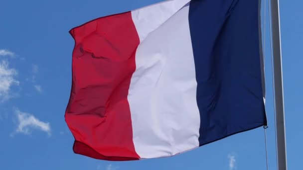 Franse Nationale Vlag Wapperend Wind — Stockvideo