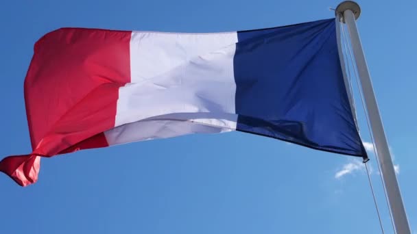 Franse Nationale Vlag Wapperend Wind — Stockvideo