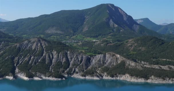 Serre Poncon Hautes Alpes Frankrike Konstgjord Sjö Med Hydroelektrisk Fördämning — Stockvideo