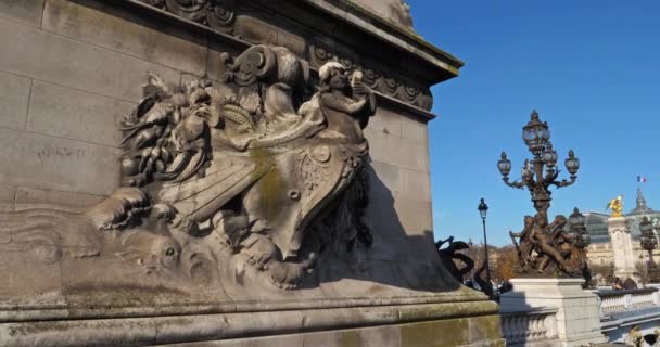Pont Alexandre Iii Che Attraversa Senna Parigi Francia Sullo Sfondo — Video Stock